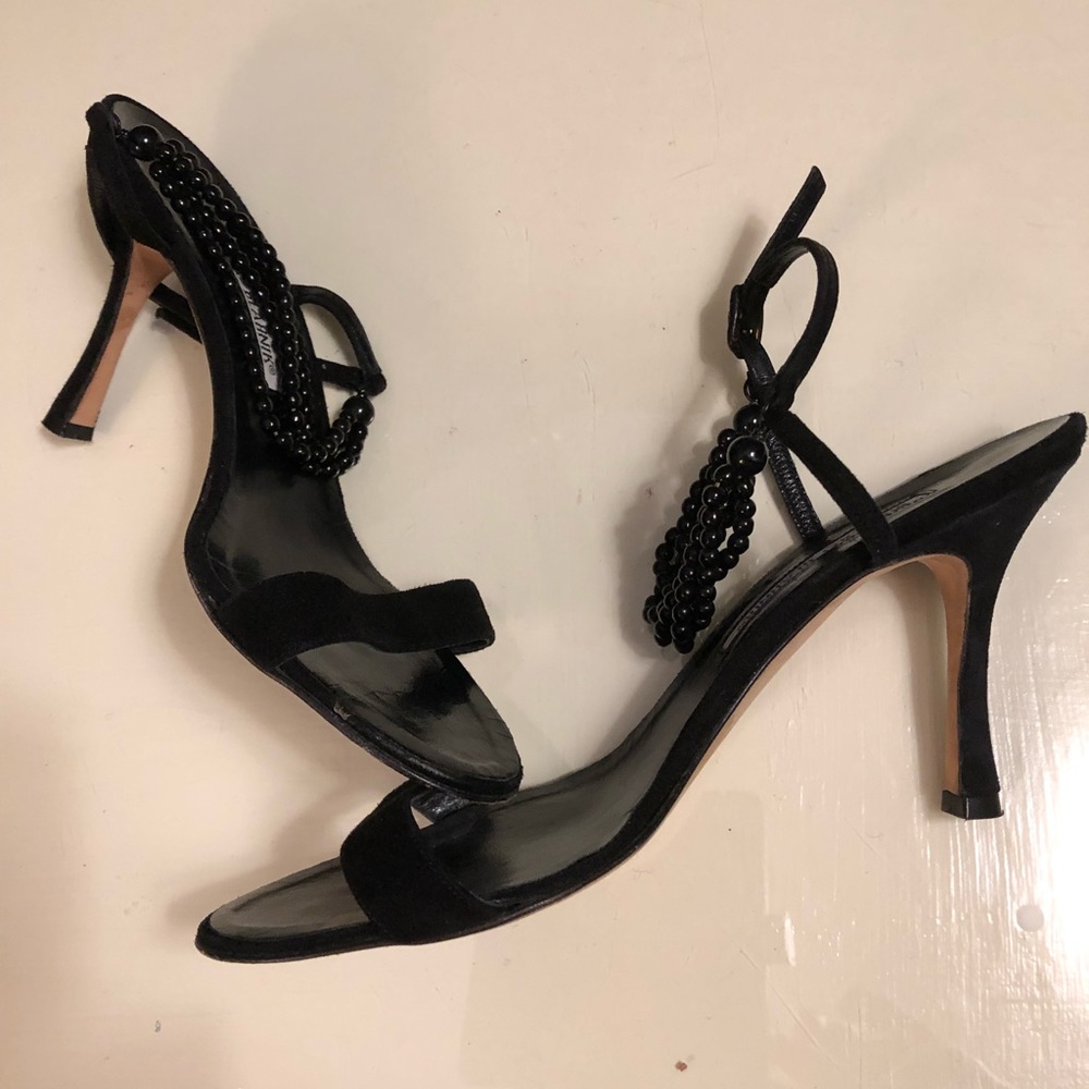 Milano Blahnik black sandals with beaded strap